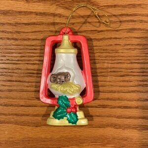 VINTAGE HANDMADE CERAMIC CHRISTMAS ORNAMENT, MOUSE INSIDE A LANTERN